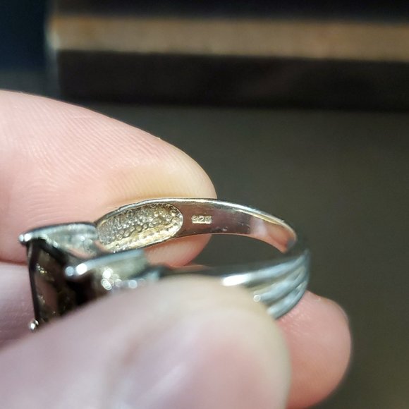 Size 7 925 Sterling Silver Square Smoky Quartz And CZ Ring - Picture 5 of 8